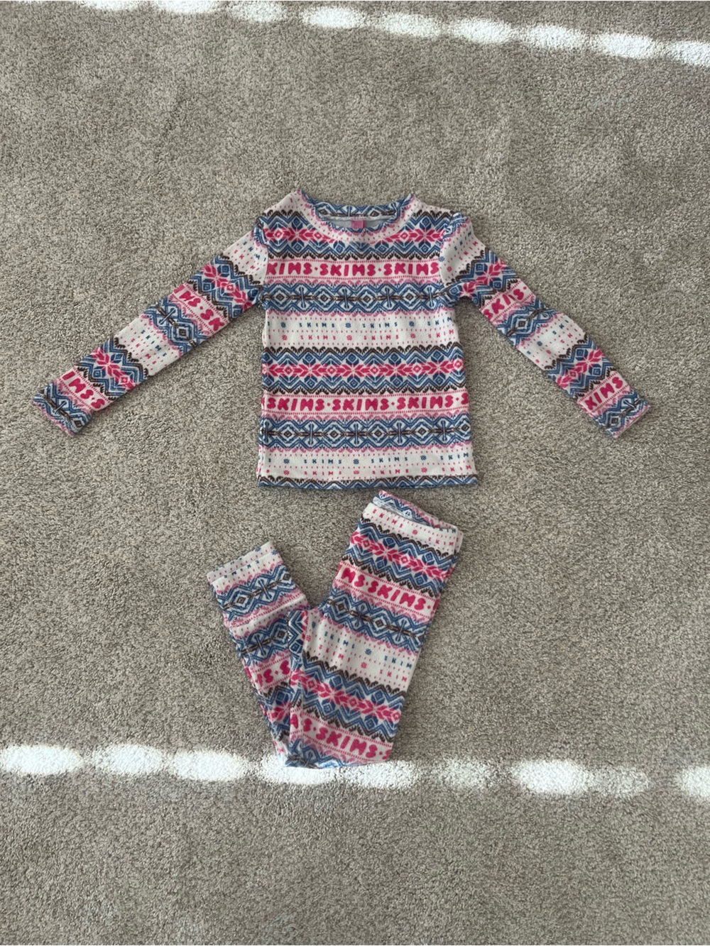 SKIMS Logo Plush Pointelle Toddler Pajama Set in Opal Fair Isle